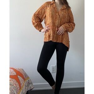 Christian Siriano blouse bright orange ethnic pattern oversized shirt African M